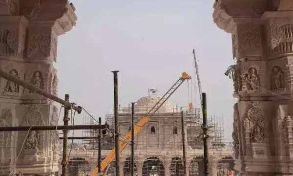 Road in Ayodhya adorned with sun-themed pillars ahead of consecration ceremony at Ram temple
