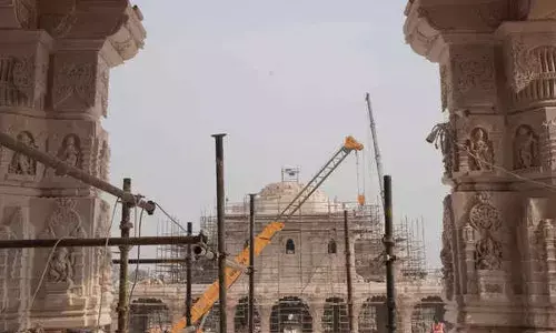 Road in Ayodhya adorned with sun-themed pillars ahead of consecration ceremony at Ram temple