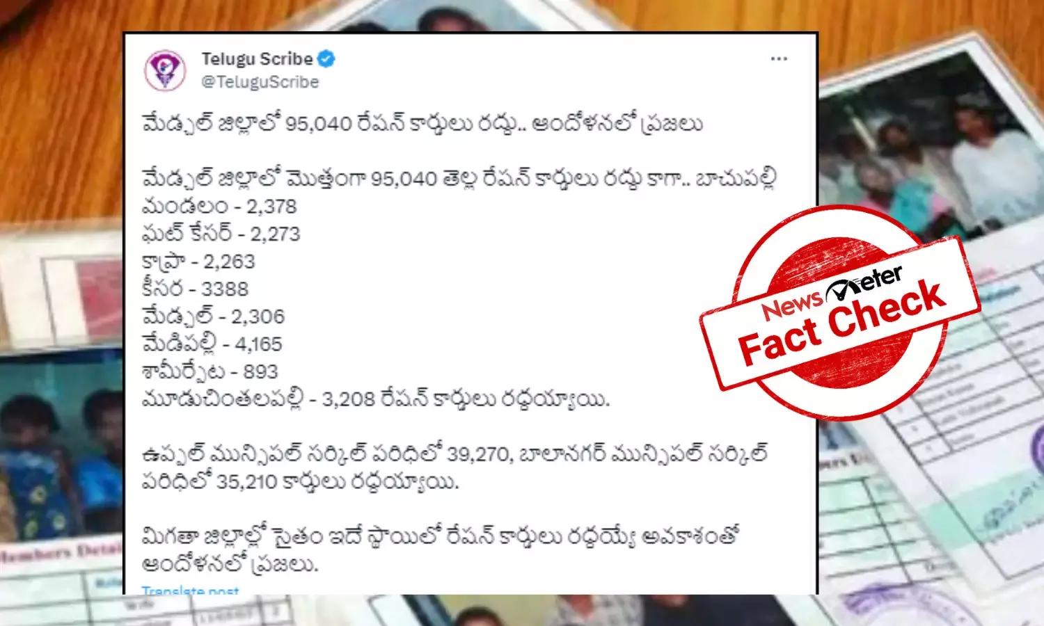 Fact Check: Claim of 95,040 ration cards being cancelled in Telangana’s Medchal−Malkajgiri district is false