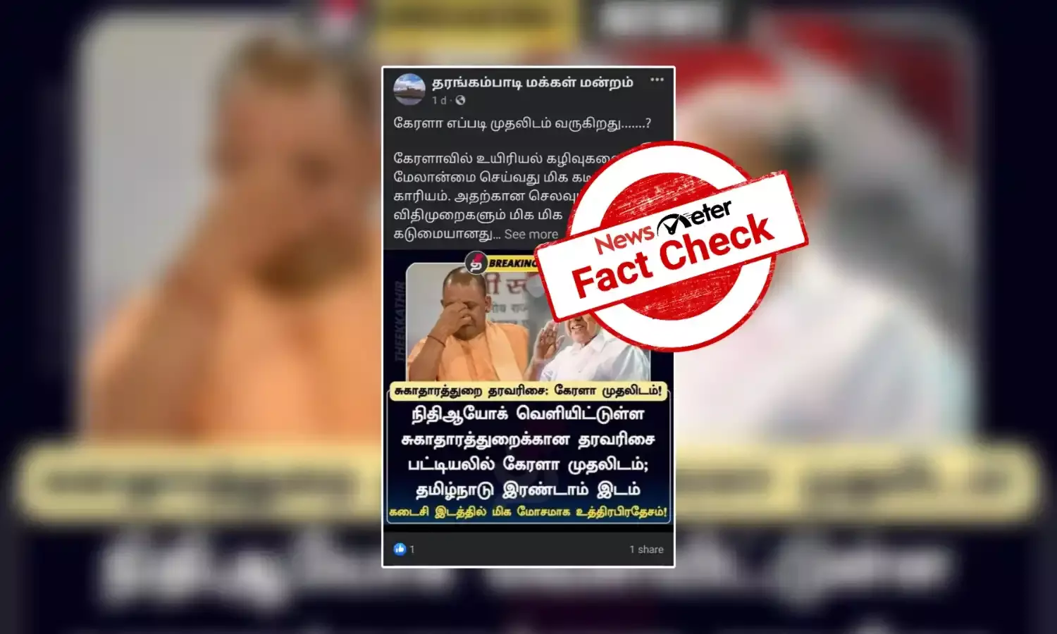 சுகாதாரத்துறைக்கான தரவரிசை பட்டியலில் கேரளா முதலிடம், உபி கடைசி இடம்: வைரல் செய்தியின் உண்மை பின்னணி!