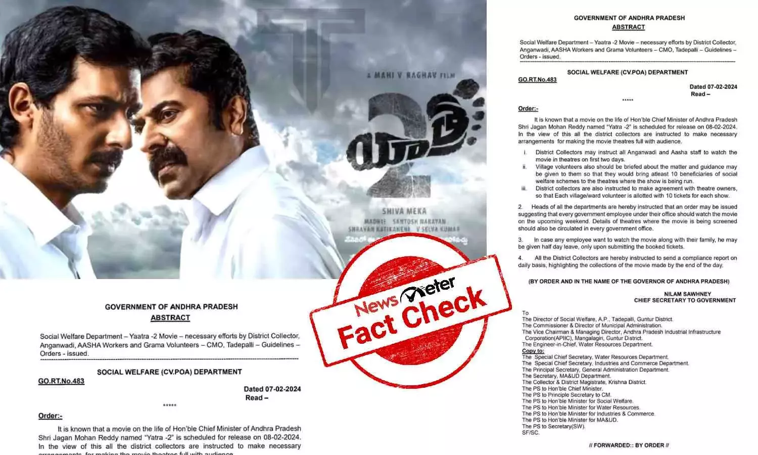 Government Order about Yatra 2 movie, Andhra Pradesh GO about Yatra 2  movie is fake .