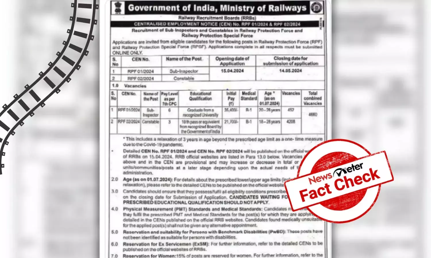 Fact Check: Fake RRB recruitment 2024 notification for 4,660 constable, SI posts goes viral