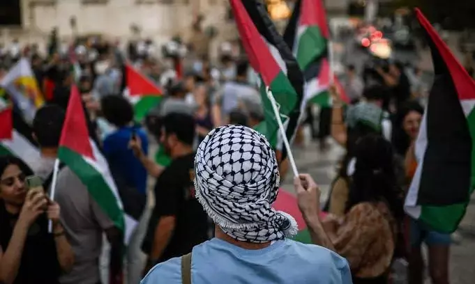 Solidarity Gesture Hyderabadis don keffiyehs for Palestine this Eid