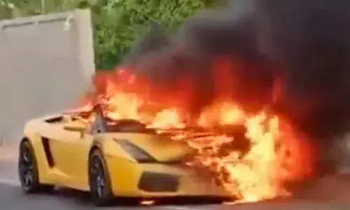 Yellow Lamborghini set on fire in Hyderabad amid financial dispute