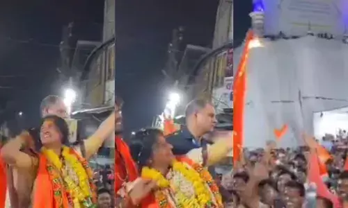 Row over Madhavi Latha’s shooting imaginary arrow at Hyderabad mosque; Is EC blind asks Asaduddin Owaisi