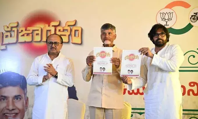 TDP-Jana Sena manifesto: Free bus travel for women, monthly Rs 3,000 unemployment aid, scrapping of AP Land Titling Act