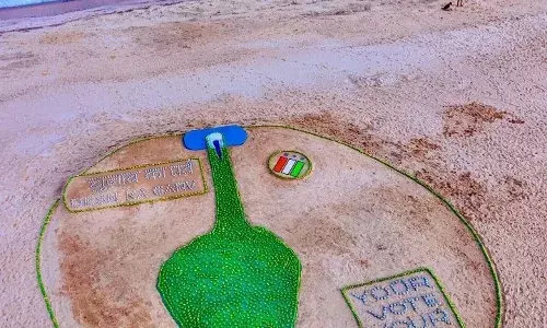 Sand artist Sudarsan Pattnaik creates sculpture with 500-kg mangoes to create awareness on voting