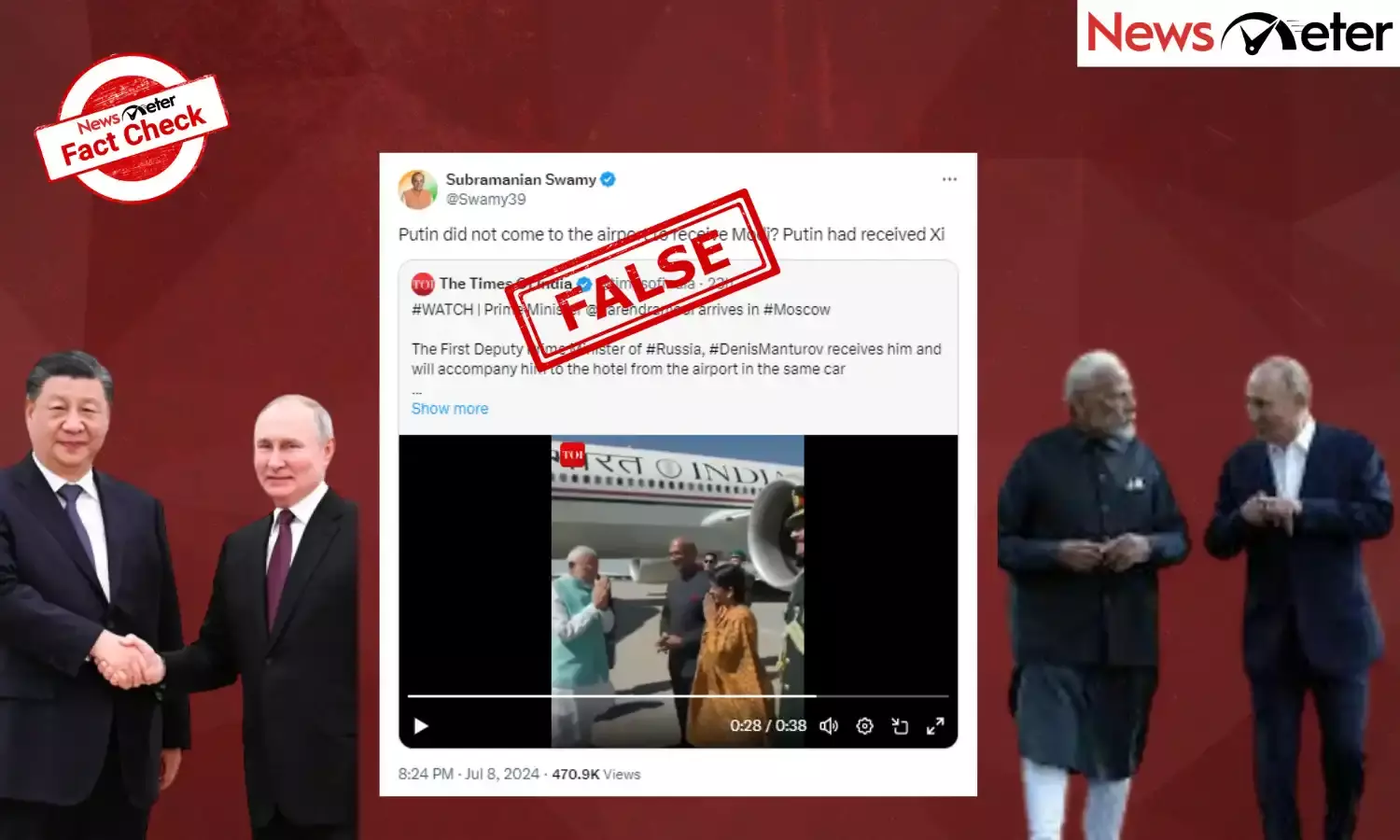 Fact Check: Putin did not receive both Xi Jinping and PM Modi at Moscow airport; claim is false