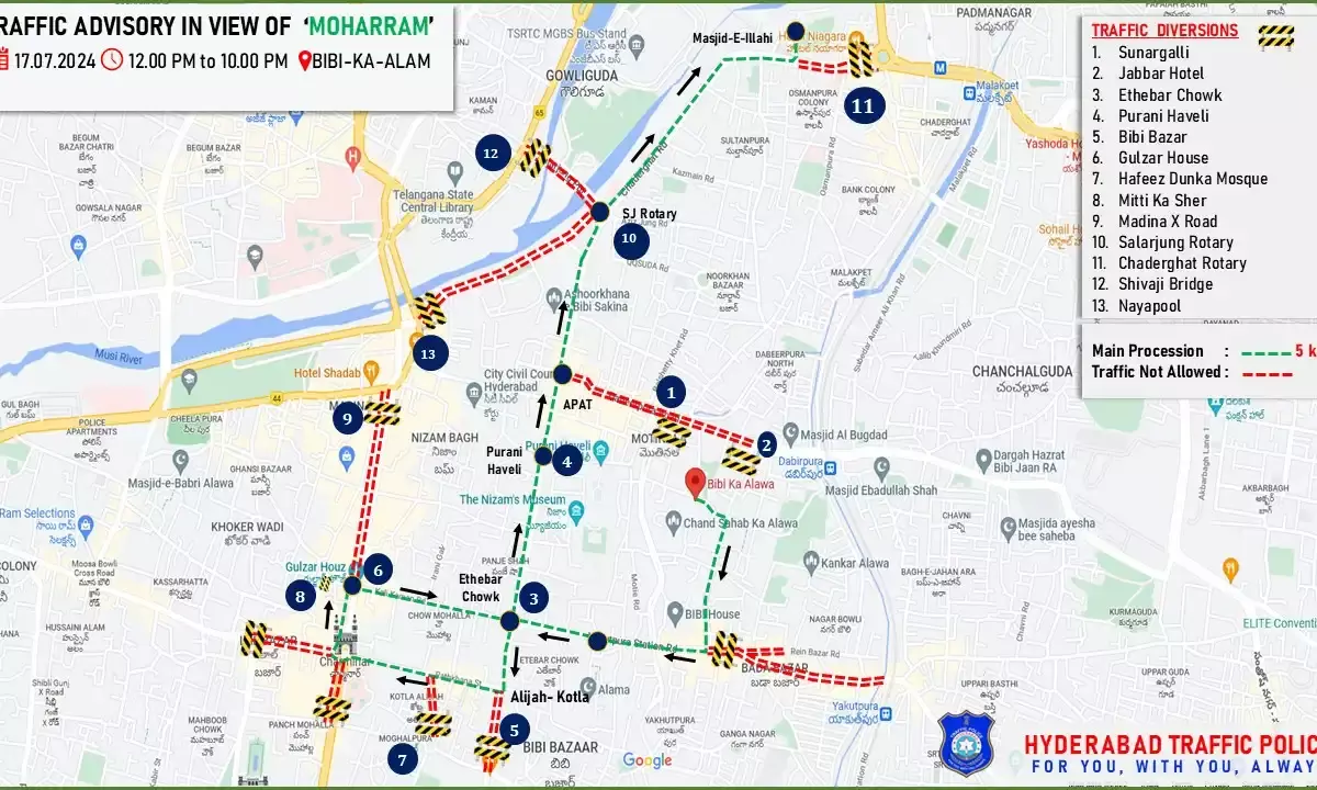 Here are traffic restrictions in Yakutpura for Bibi-ka-Alam procession on July 17