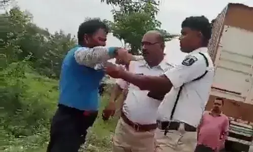 Watch: Jeedimetla traffic SI transferred for slapping truck driver