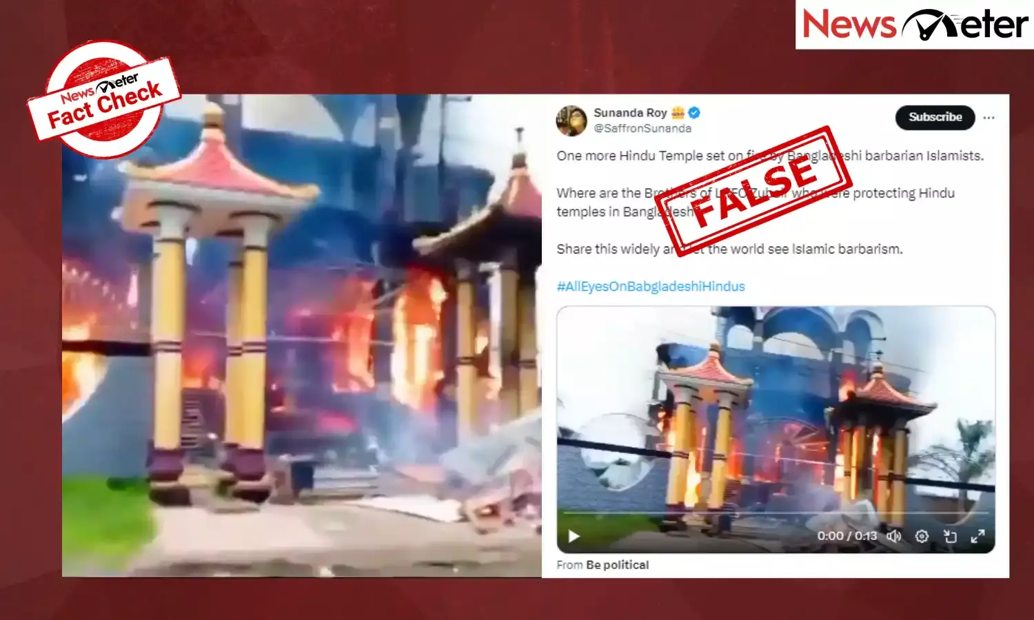Fact Check: Video shows hotel on fire in Bangladesh, not Hindu temple
