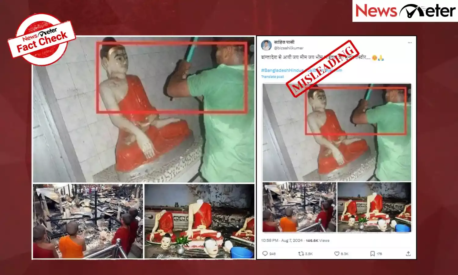 Fact Check: Old images of Buddhist statues vandalism falsely shared as recent incident in Bangladesh