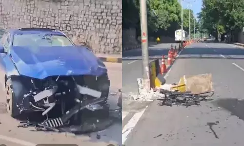 Hyderabad: Minor injured after BMW hit road divider at Masab Tank