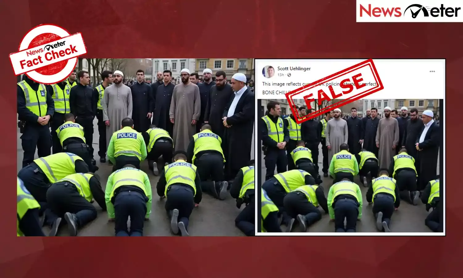 Fact Check: Viral image of UK cops bowing to Muslims is AI-generated