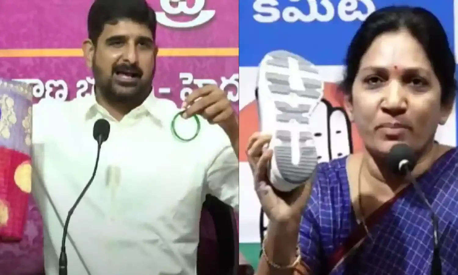BRS MLA offers saris, bangles to defectors, Cong leader hits back showing shoe