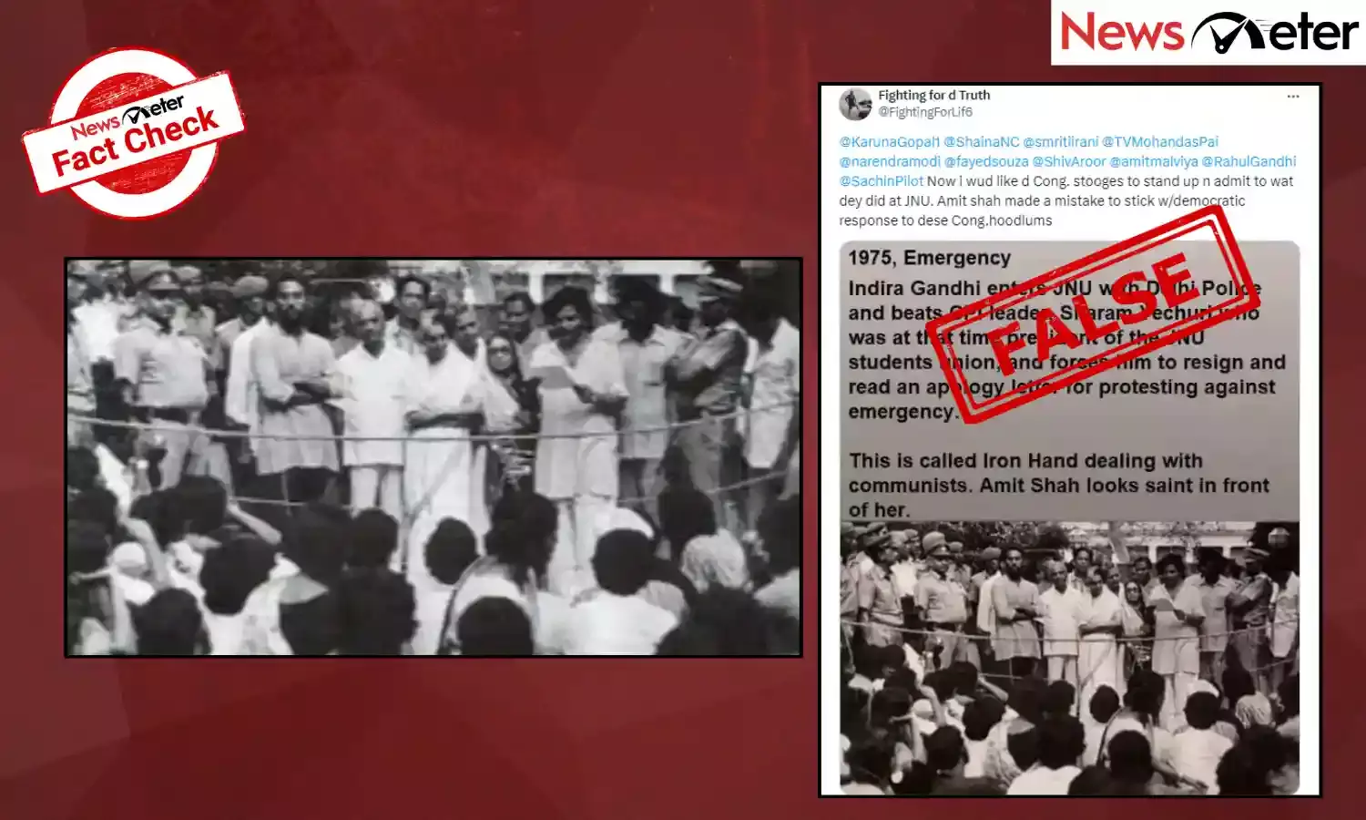 Fact Check: Iconic photo falsely shared as Sitaram Yechury apologising to Indira Gandhi after Emergency
