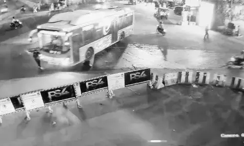 Woman dies after struck by bus from behind at Kothaguda crossroads