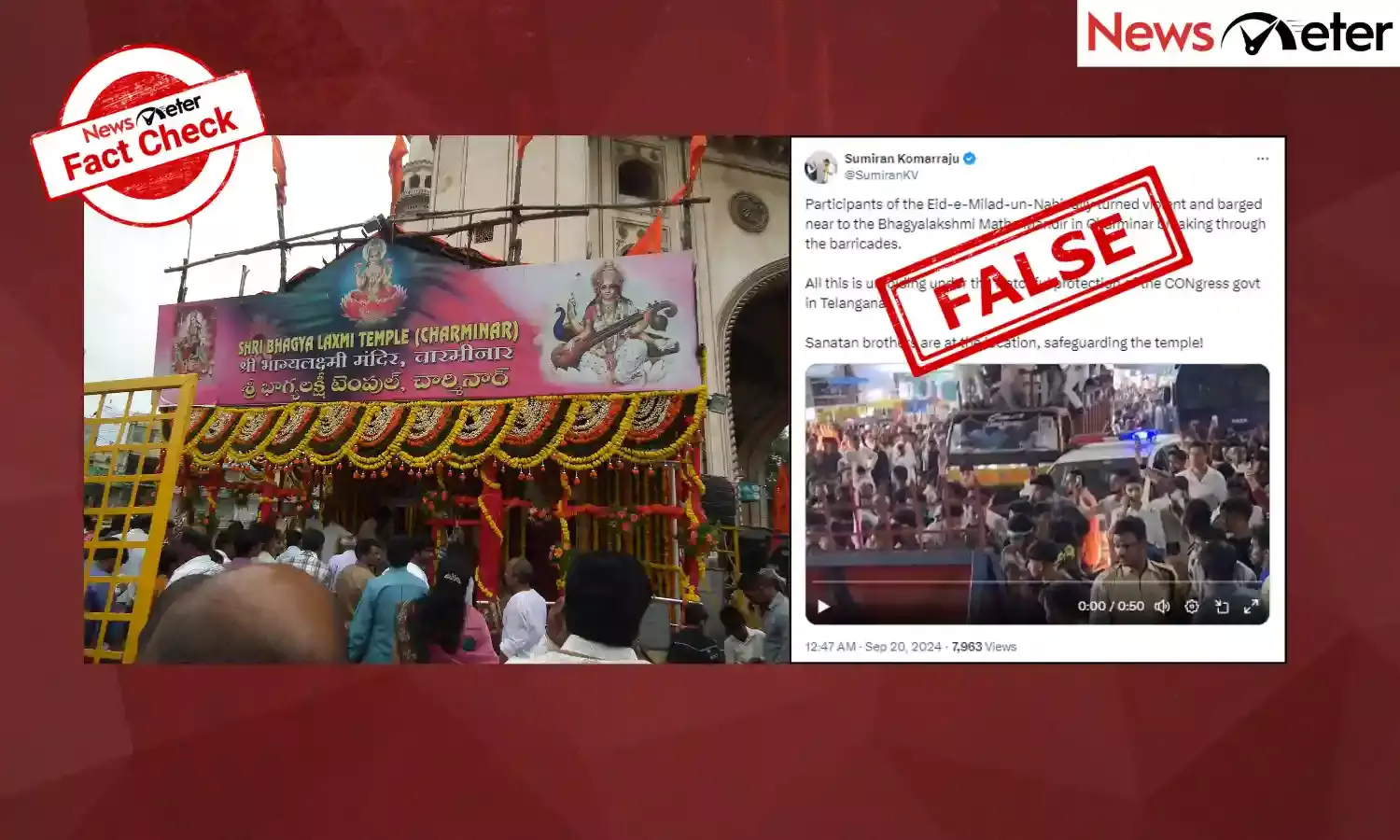 Fact Check: Shri Bhagya Lakshmi Mandir near Charminar was not attacked during Milad procession