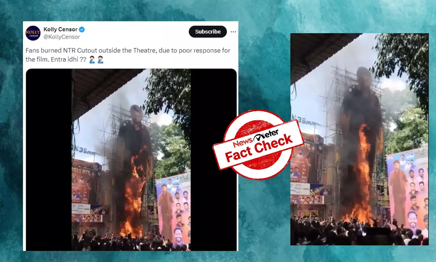 Factcheck: దేవర సినిమా బాగోక పోవడం వలన జూనియర్ ఎన్టీఆర్ కటౌట్ తగలబెట్టారని వైరల్ అవుతున్న పోస్ట్ లో వాస్తవం లేదు