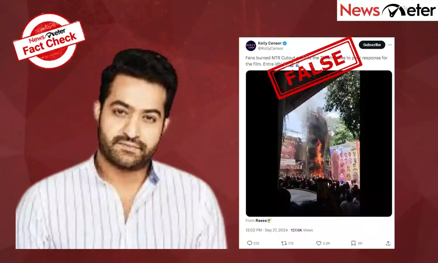 Fact Check: Jr NTR’s cutout was not burned by fans in Hyderabad after Devara’s release