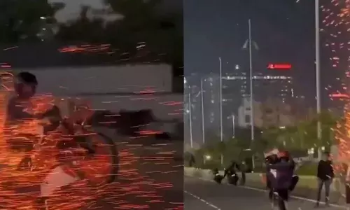 Cyberabad: Video of biker doing stunts with firecrackers is old, say cops; caution against false news