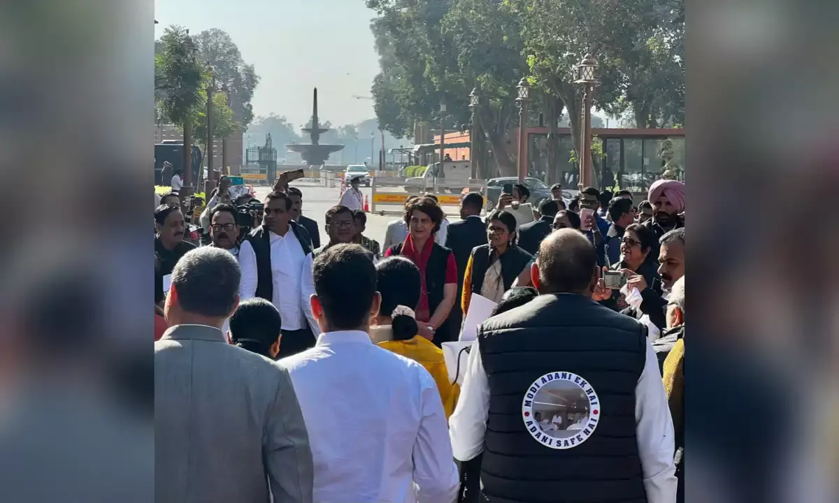 INDIA bloc MPs protest over Adani issue in Parliament, wear jackets reading Modi Adani Ek Hai