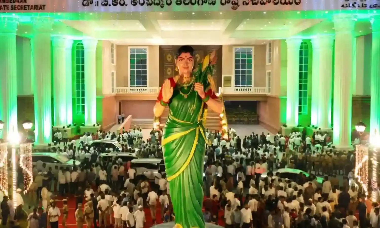 Revanth Reddy inaugurates Telangana Thalli statue at Secretariat