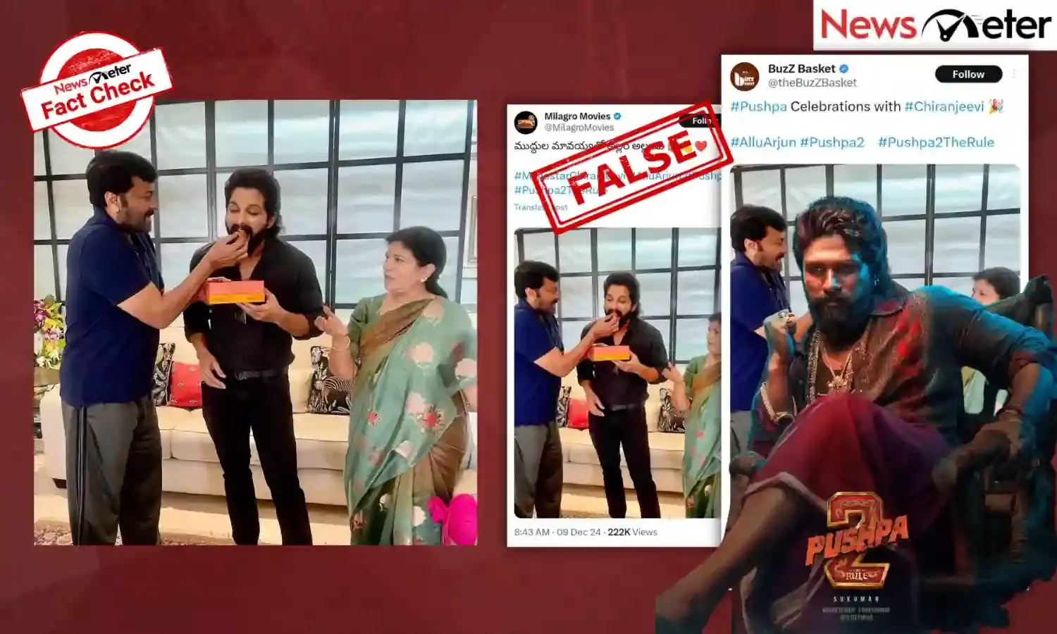 A viral photo of megastar Chiranjeevi feeding sweets to Allu Arjun on the success of Pushpa 2 has gone viral.