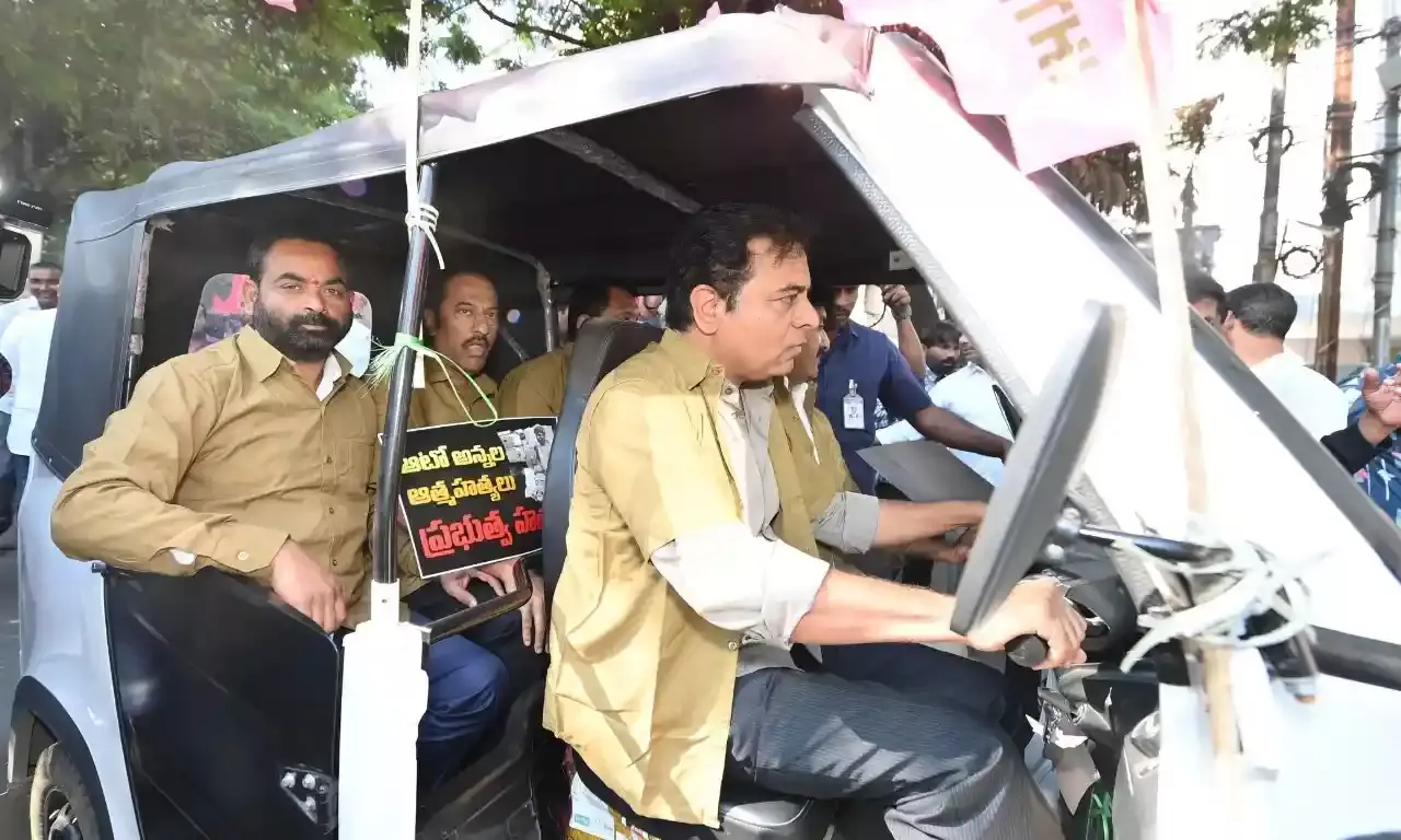 `93 drivers committed suicide: BRS lawmakers drive to Assembly in auto-rickshaws, seek justice for community