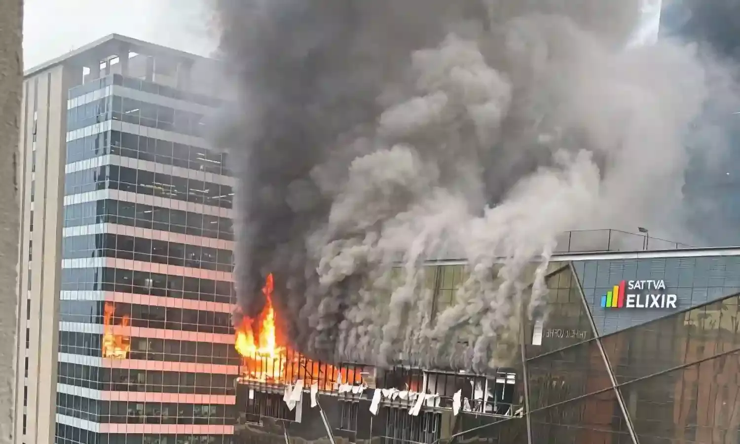 Fire breaks out Sattva Elixir building in Hyderabad