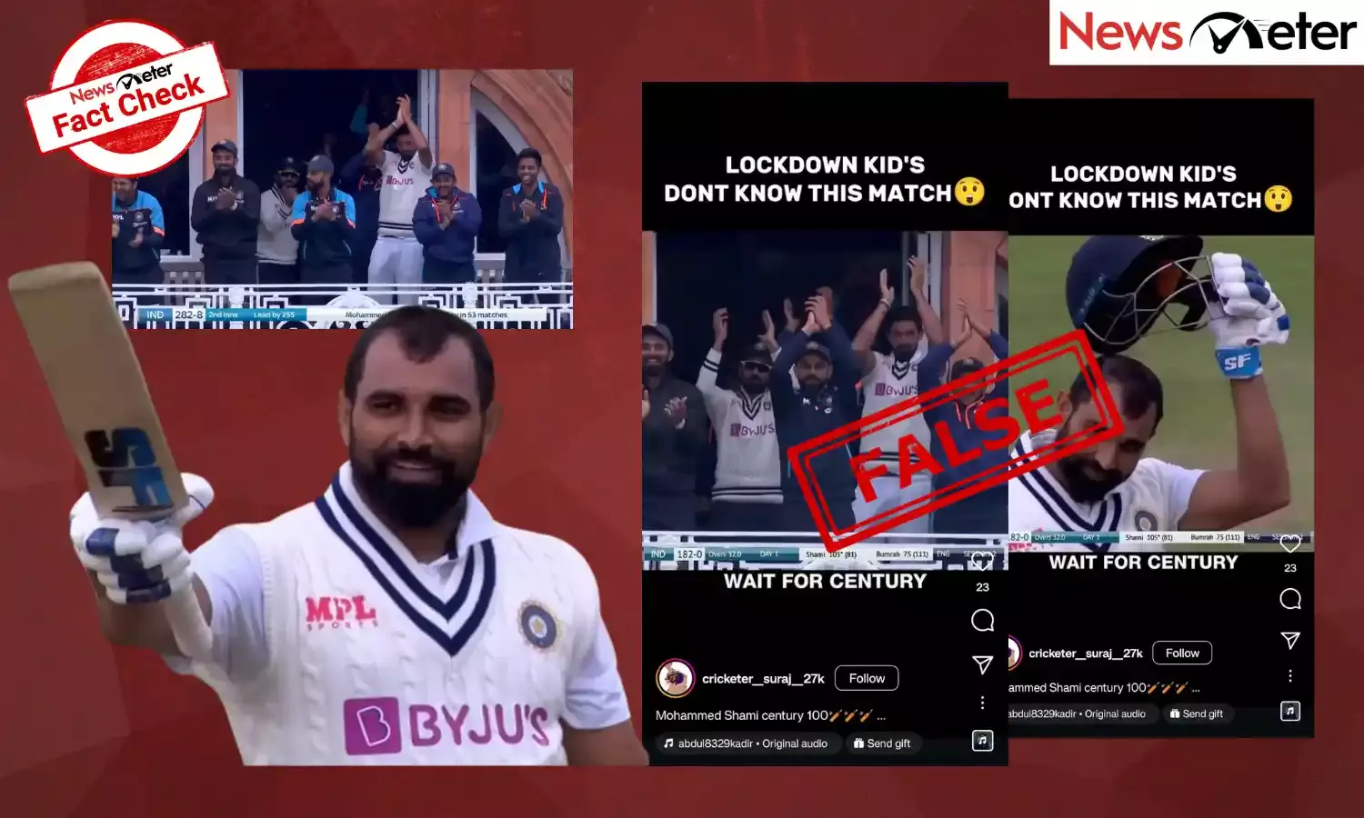 A viral video showing highlights of Mohammad Shami’s batting against England is being shared with the claim that he hit a century in the match.