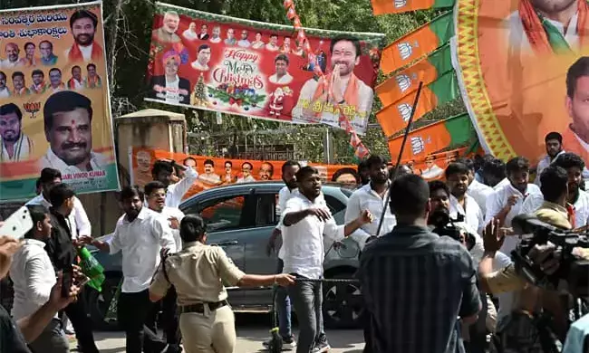 BJP worker injured in stone pelting by Youth Congress activists during protest in Hyderabad