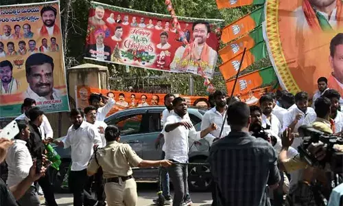 BJP worker injured in stone pelting by Youth Congress activists during protest in Hyderabad