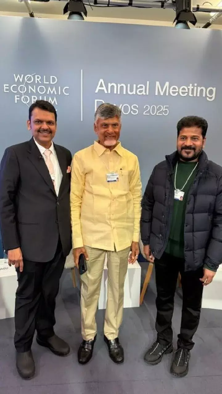 CMs Revanth, Naidu, Fadnavis meet at WEF 2025