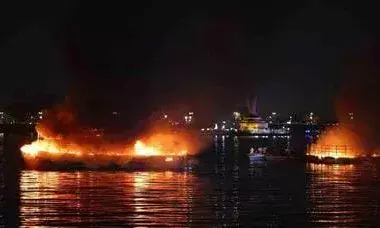 Hyderabad: Massive fire breaks out in two boats in Hussain Sagar; 4 injured