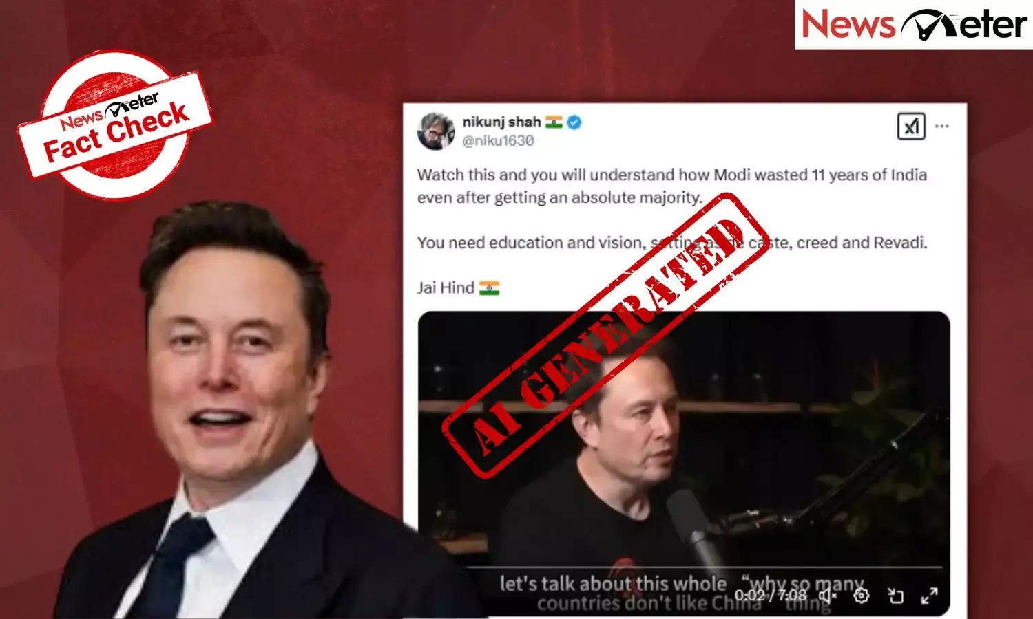 Fact Check: Elon Musk glorifies China’s growth, DeepSeek on podcast? No, Musk’s voice is AI-generated