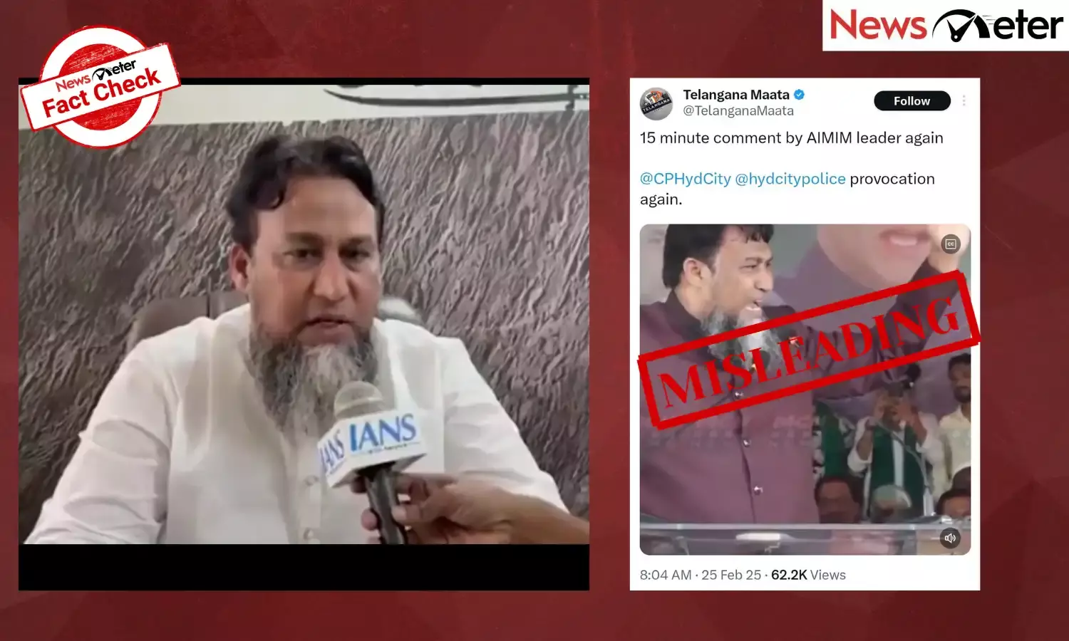 A video claiming that an AIMIM leader made the controversial ‘15 minutes’ comment during a public meeting in Hyderabad is going viral.