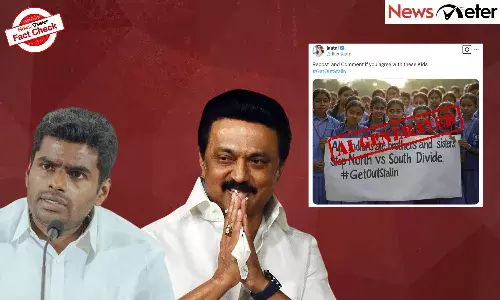 Fact Check: Students protest against TN CM with āGet Out Stalinā poster? No, image is AI-generated