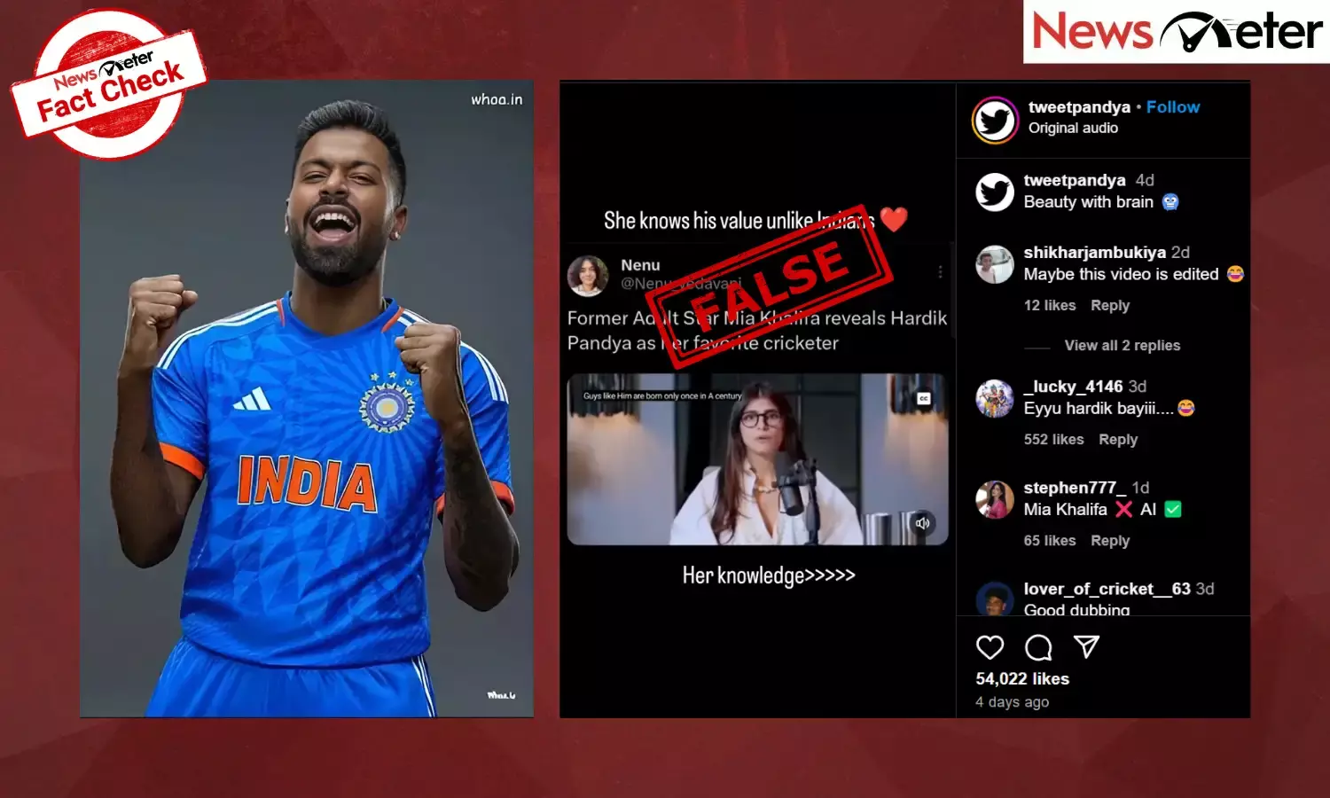 A podcast video claiming to show former adult star Mia Khalifa naming Hardik Pandya as her favourite cricketer has gone viral.
