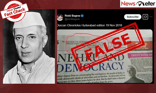 A statement allegedly by Indiaās first Prime Minister, Jawaharlal Nehru, about his identity has gone viral. The quote was published in the Deccan Chronicleās Hyderabad edition on November 19, 2018.