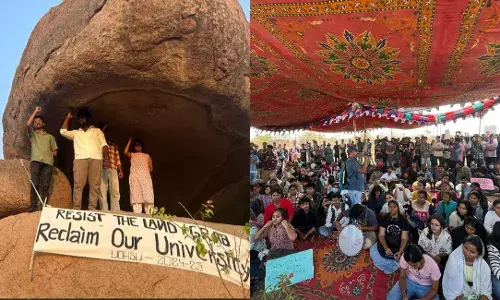 āReclaim our Rocksā: UoH students, faculty protest auction of 400 acres in Kancha Gachibowli