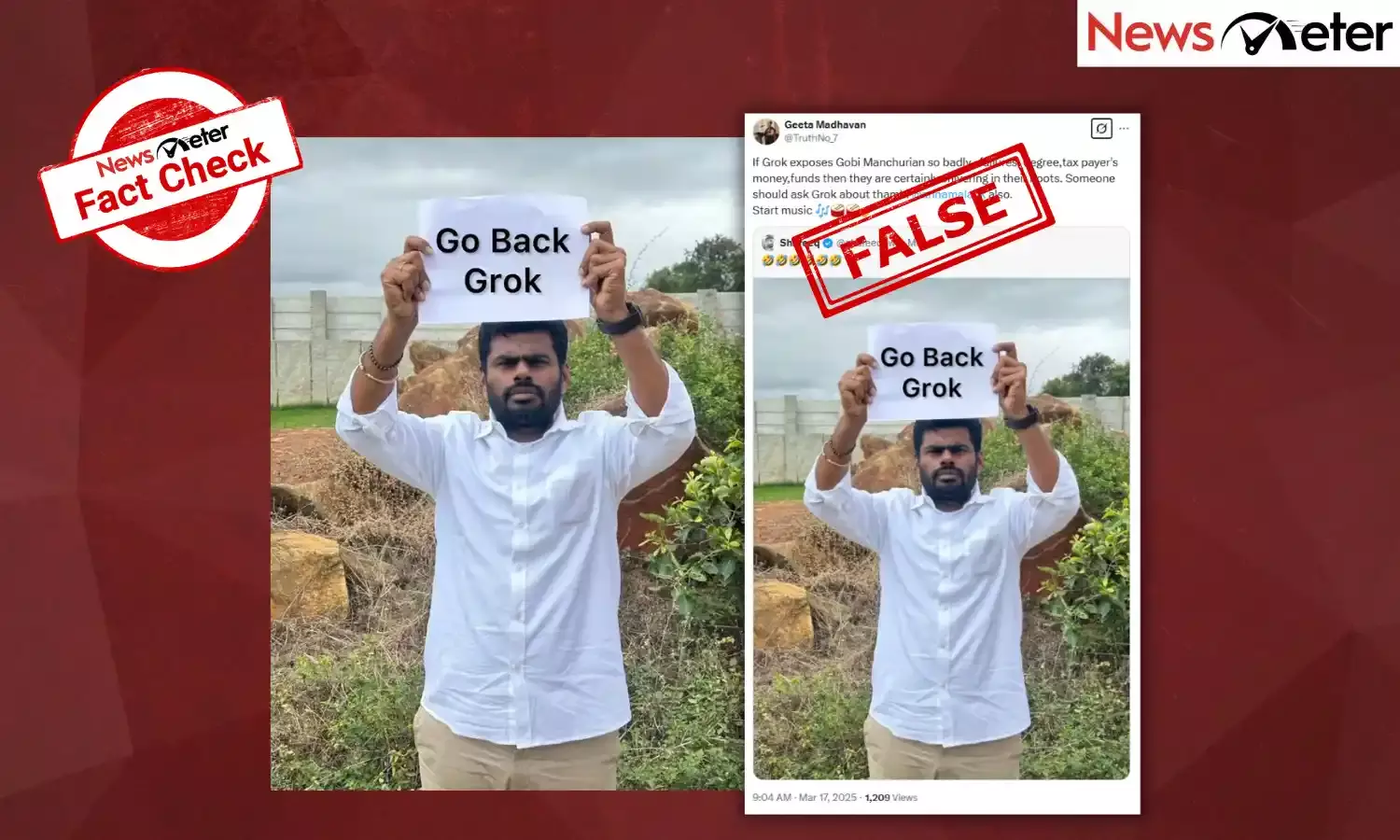 Fact Check: ‘Go Back Grok’, says TN BJP chief Annamalai? No, protest placard is edited