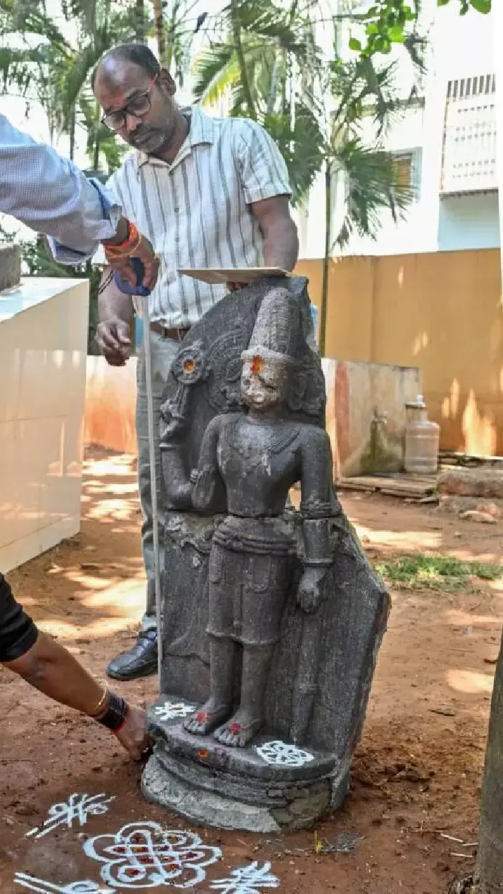 Ancient Vishnu idol washes ashore at Pedda Rushikonda Beach