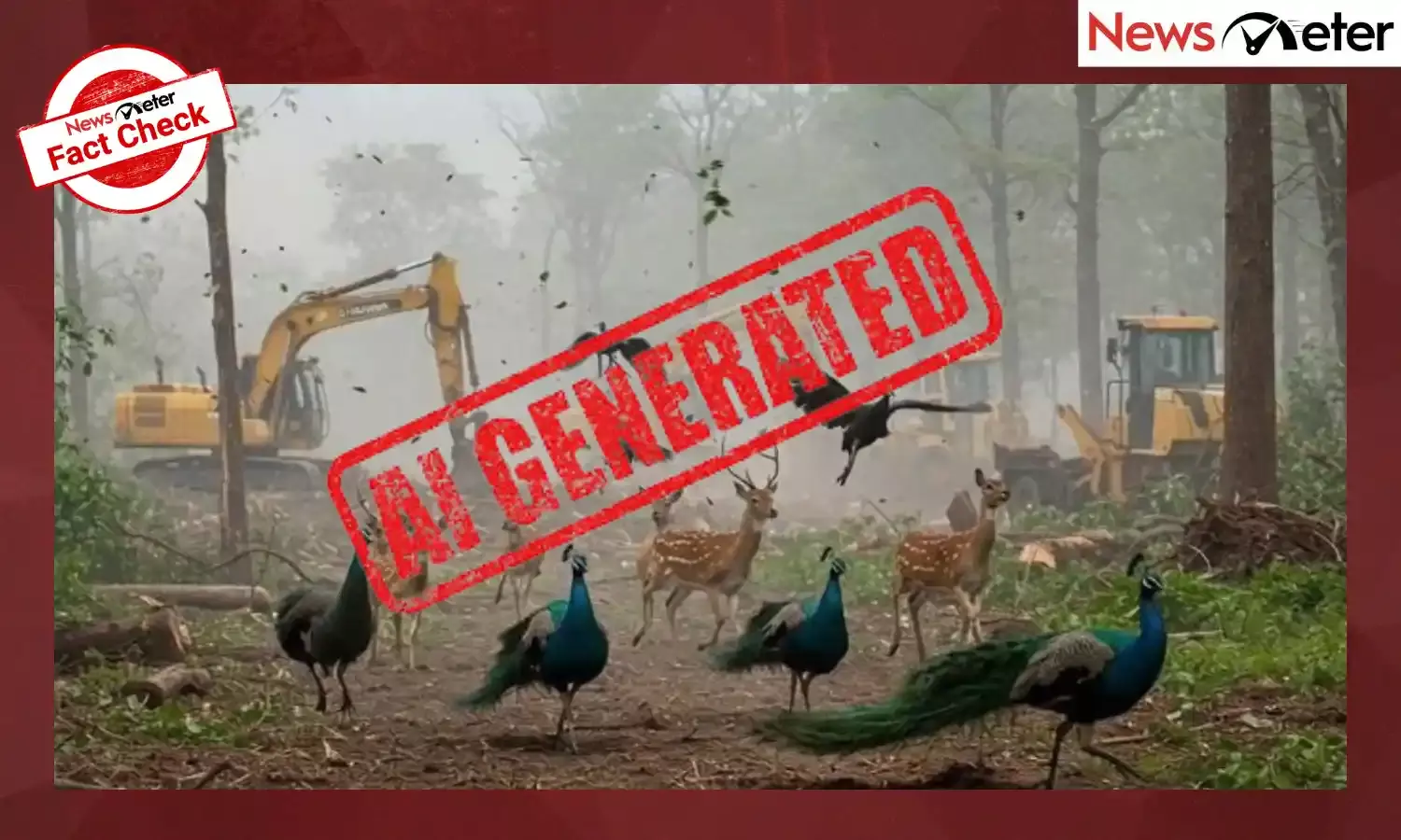 Kancha Gachibowli’s animals and birds flee from JCBs in AI-generated image