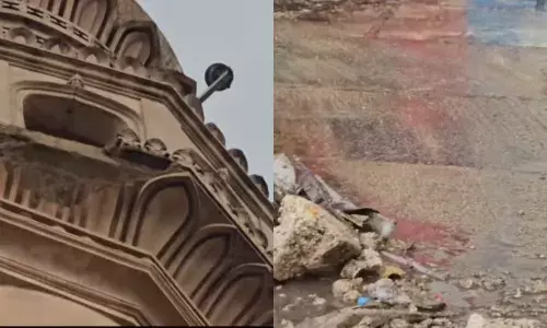 Gypsum piece falls from Charminarās pillar amid rain, raising preservation concerns