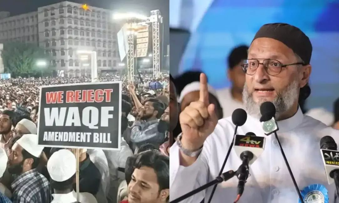 Protesters rally at Darussalam against Waqf Bill; Owaisi urges calm, continued opposition