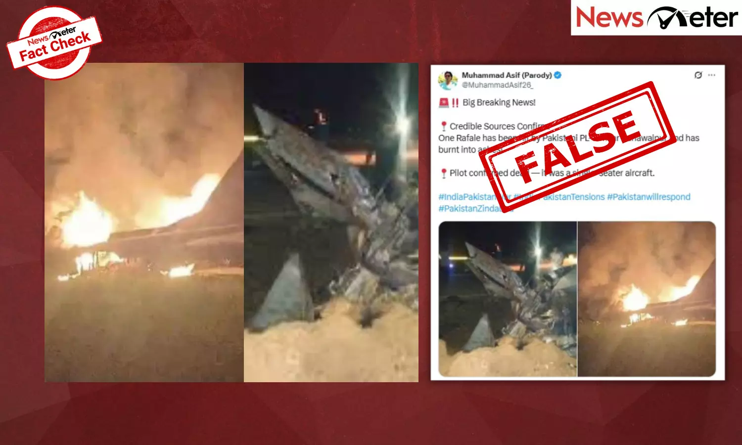 Fact Check: Rafale fighter jet shot down by Pakistan in Bahawalpur? No, the images are old Fact Check: Rafale fighter jet shot down by Pakistan in Bahawalpur? No, the images are old