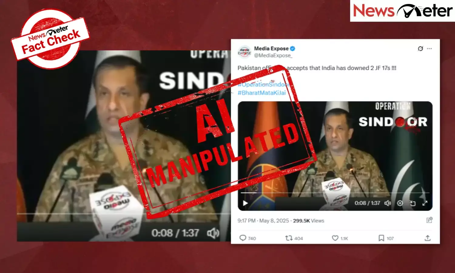 Fact Check: Pakistan’s General admits to losing two JF-17 fighter jets? Video is AI-manipulated