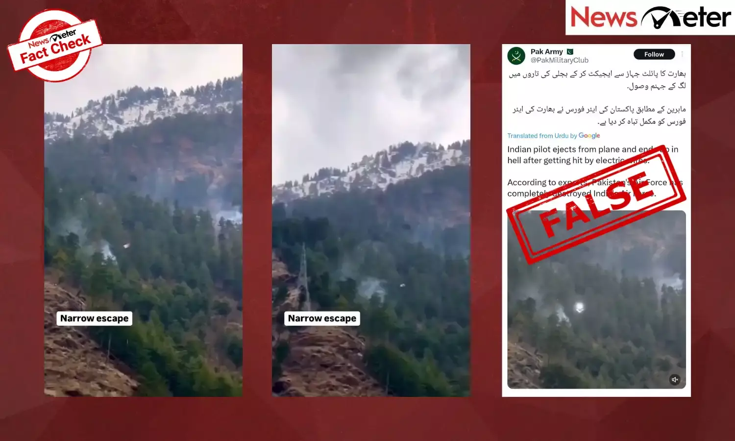 A video is viral.on social media claiming to show an Indian Air Force pilot striking an electric wire after ejecting from a jet plane, allegedly shot down by Pakistan.