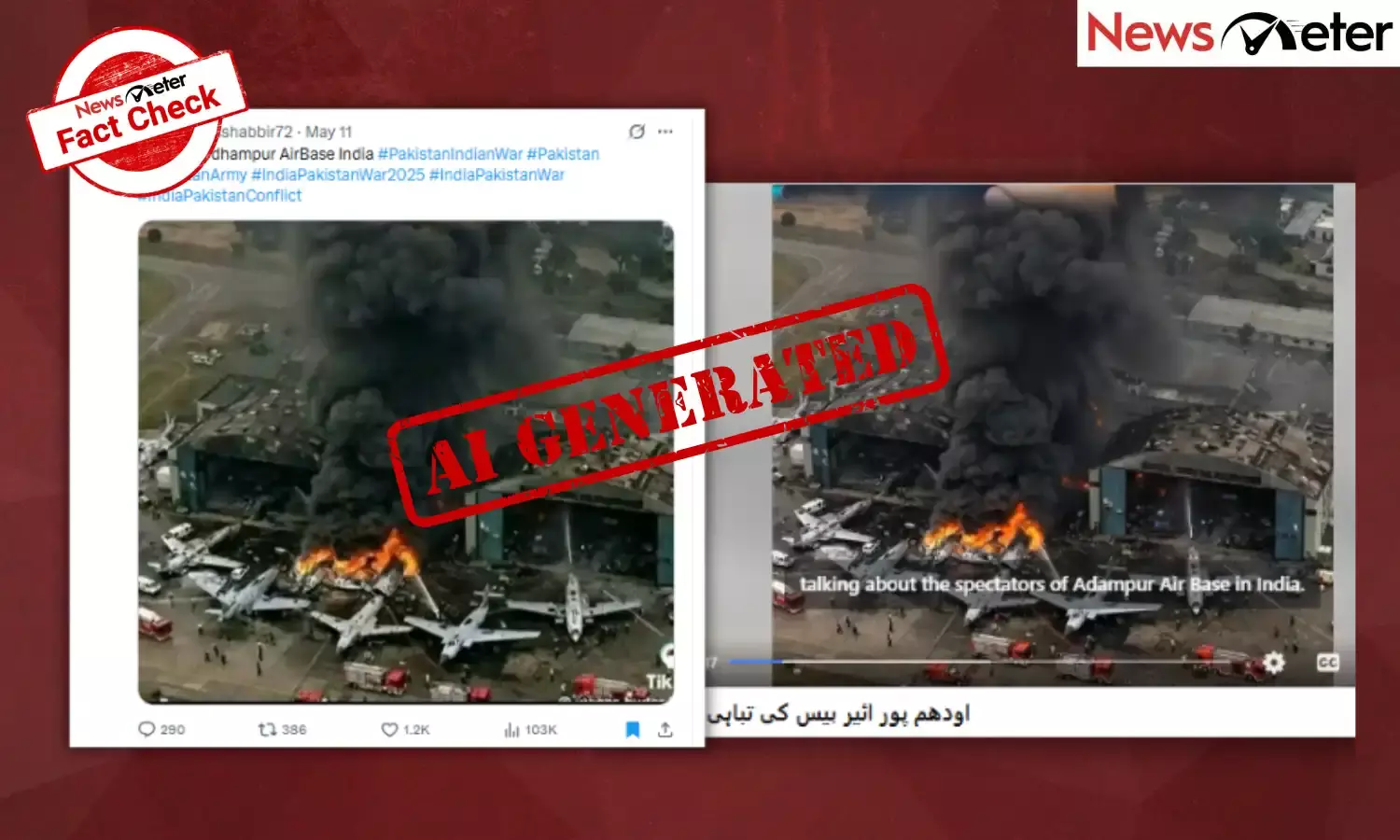 Fact Check: Udhampur airbase destroyed by Pakistani JF-17 fighter jets? No, video is AI-generated